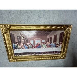 Vintage Syroco The Last Supper Wall Clock Ornate Gold Frame Religious Art 18x11